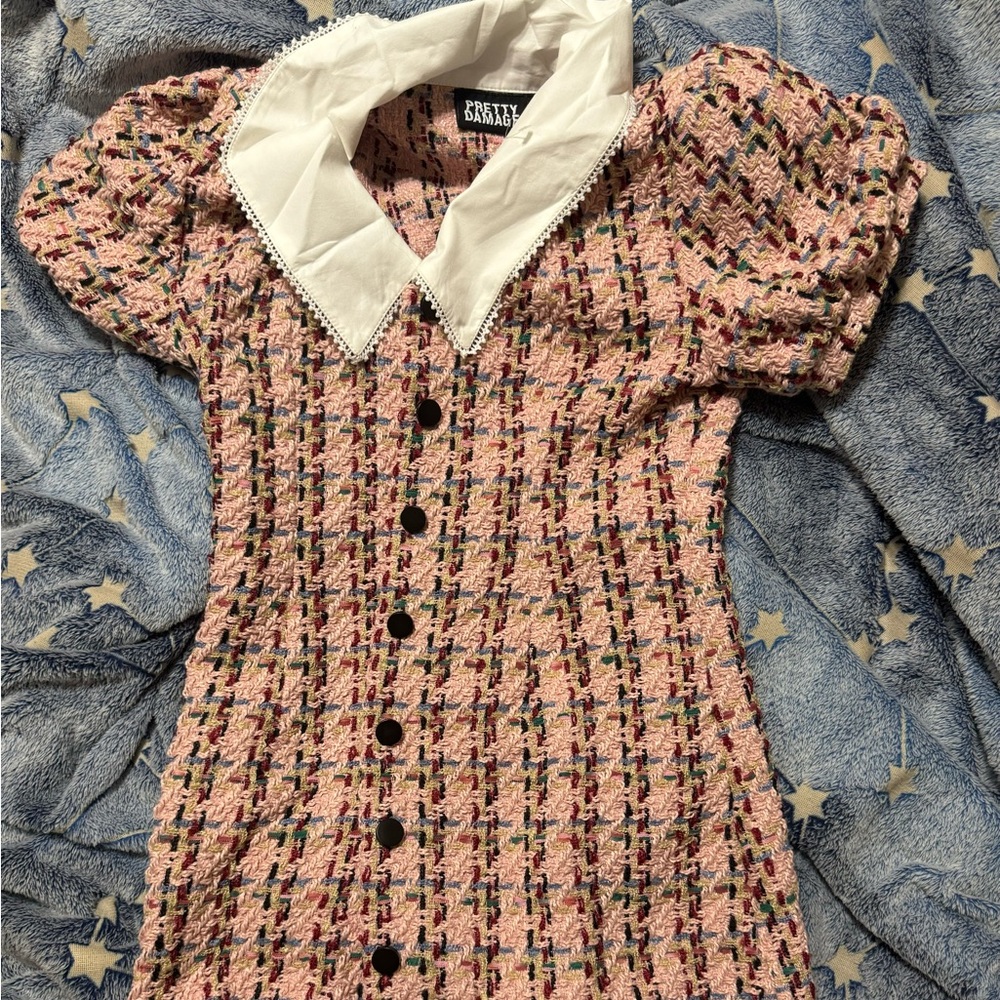 ePretty Pink Tweed Dress with White Accents